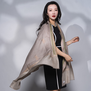 NagarNan-pashmina新品十字绣镂空藤蔓克什米尔手工羊绒披肩围巾