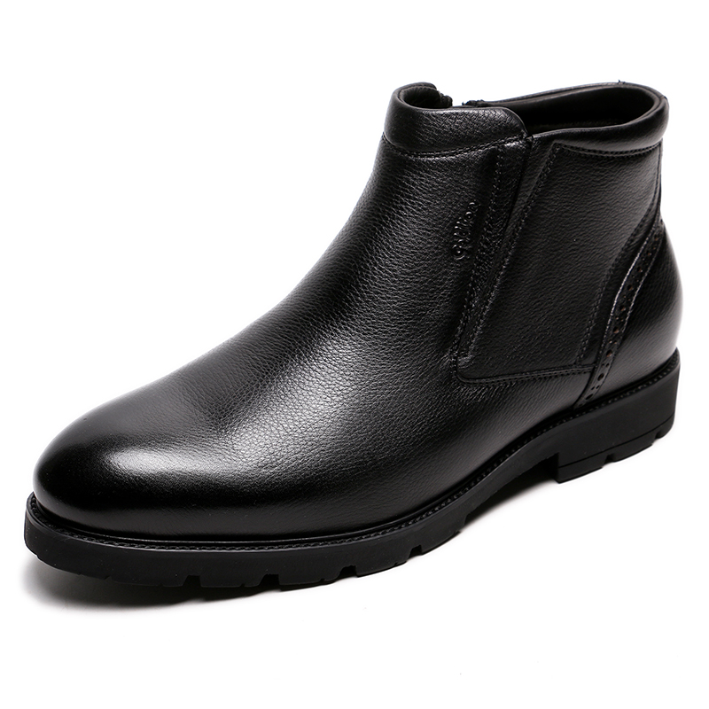 金利来加绒厚底防滑皮靴子男棉鞋