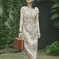 Nian Jiangnan retro phụ nữ mới cải tiến váy sườn xám 2019 mùa hè Trung Quốc phong cách đầm ramie mỏng - váy đầm đầm dự tiệc sang trọng