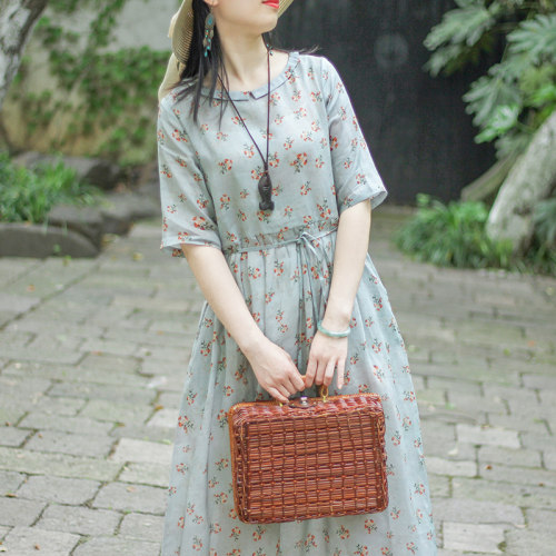 念江南棉麻文艺短袖印花宽松苎麻