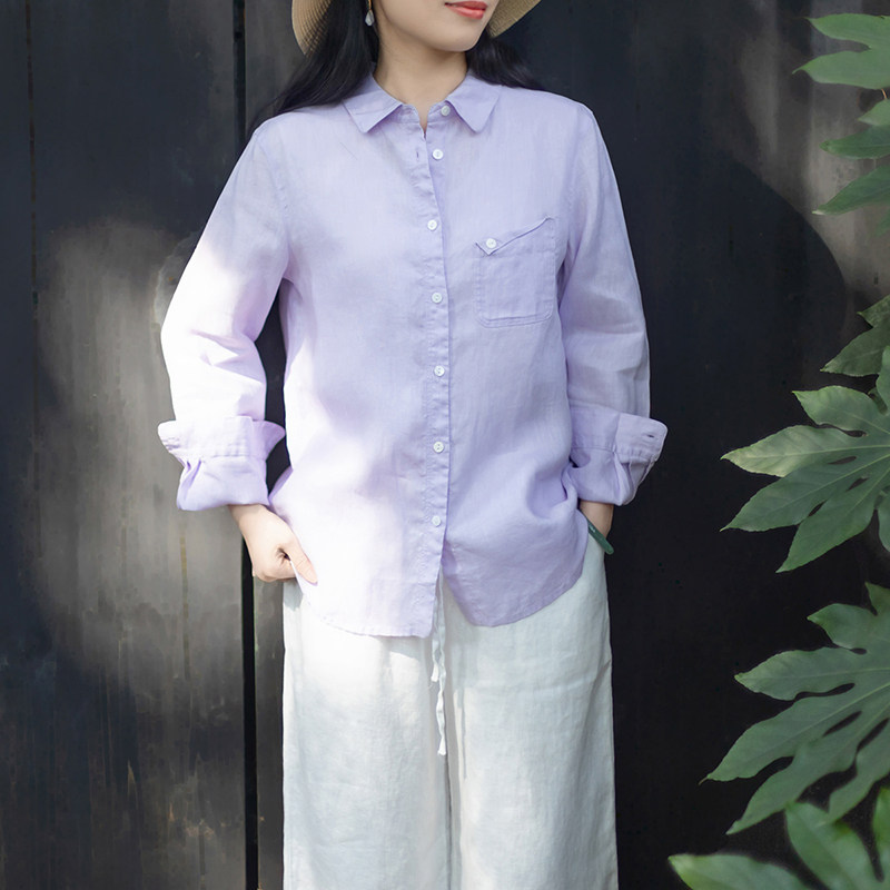 念江南松弛感休闲白色汉麻衬衫女文艺气质宽松上衣26春夏新品衬衣
