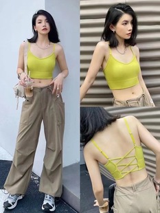 夏季 運動吊帶背心露背不規(guī)則帶胸墊打底外穿時尚 短款 美背上衣 新款