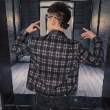 21春装社会精神小伙韩版修身格子翻领夹克外套2J，男装夹克，星座308A