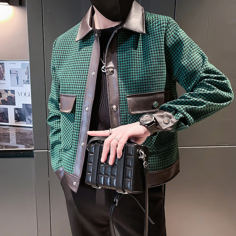 韩版潮牌千鸟格拼接撞色设计夹克工装外套AJK60111-P118控15,男装夹克,星座308A