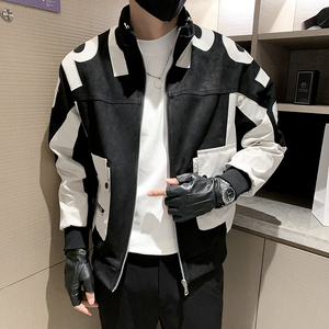 秋季韩版潮牌麂皮绒拼接字母贴布绣夹克外套A   JK9663-P125控165图片