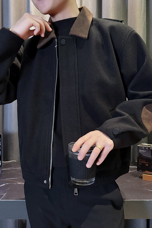 JK9114-P118控158韩版痞帅纯色个性拼接撞色翻领呢料夹克外套B,男装夹克,星座308A