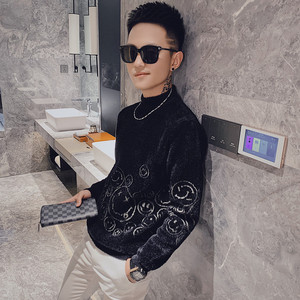 社会小伙潮流卡通笑脸貂绒加厚半高领毛衣打底衫 4 MY8696图片