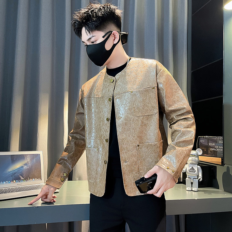 JK1527-P118控158时尚休闲明星纯色小香风PU皮痞帅夹克工装外套B,男装夹克,星座308A