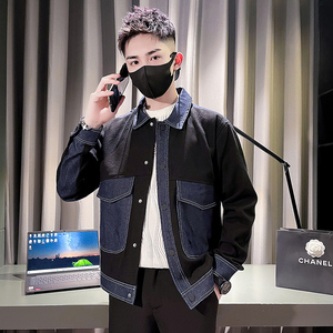 韩版潮牌翻领纯色拼接撞色设计夹克工装外套B   JK989-P118控158图片