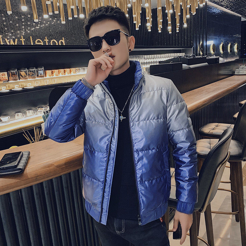 社会小伙渐变蓝亮面加厚保暖痞帅休闲羽绒服外套Y8015-P158控208图片