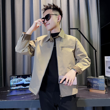 JK62339-P118控158  韩版痞帅纯色个性拼接撞色翻领机能夹克外套A