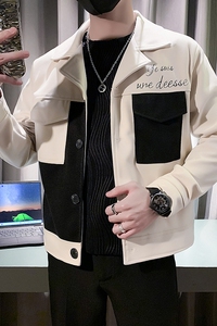 韩版潮牌翻领纯色拼接撞色设计夹克工装外套B   JK1256-P118控158图片