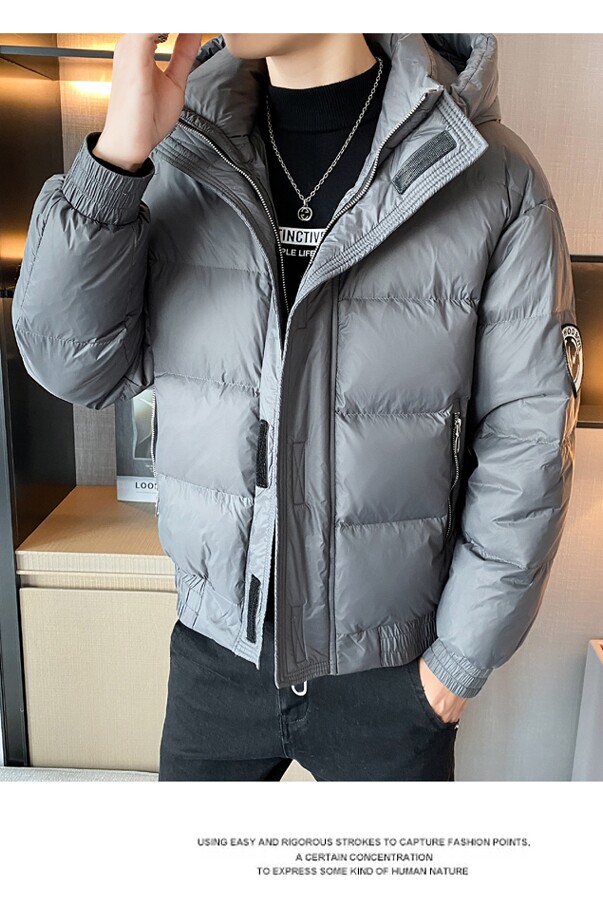 冬季高品质纯色百搭连帽面包服加厚羽绒服外套5Y8018,男装羽绒服,星座308A