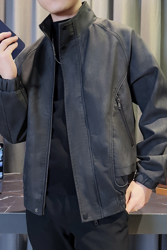 JK808-P128控168韩版立领纯色水洗PU皮做旧工装夹克外套B，男装夹克，星座308A