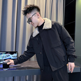 M9112-P135控175韩版潮牌纯色羊羔毛领翻领拼接加厚保暖棉衣外套F，男装棉衣，星座308A