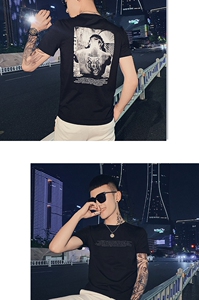 夏社会精神小伙休闲网红同款人物头像英文圆领短袖T恤GN29020-P38图片