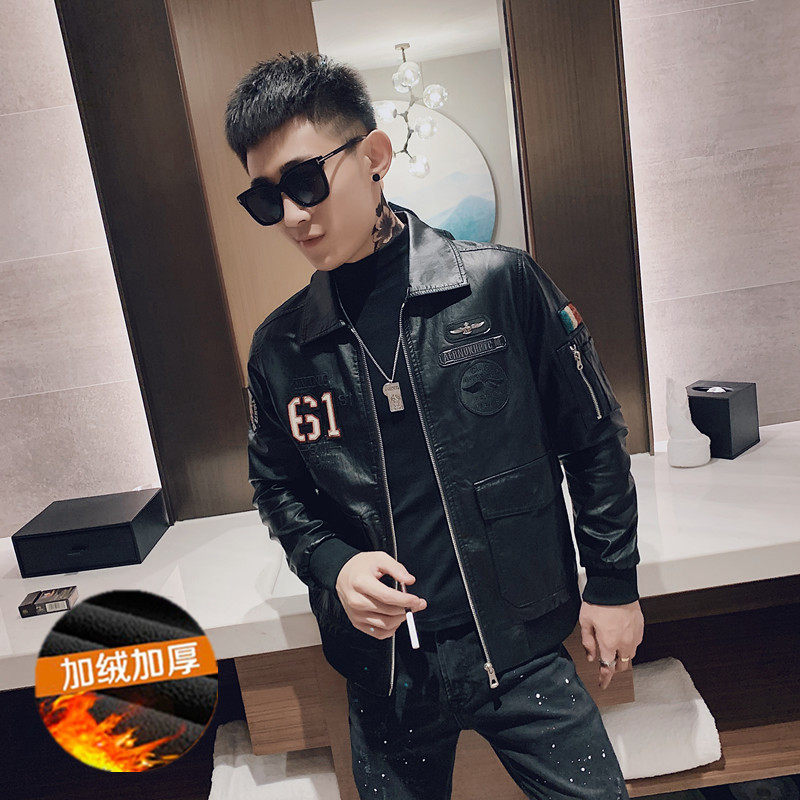 社会小伙机车飞行服皮衣夹克刺绣加绒外套 主推款JH207-P135控178图片