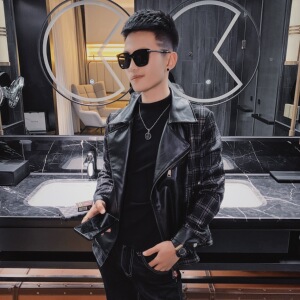 21春装社会风小伙痞帅修身翻领机车服夹克外套4 J图片