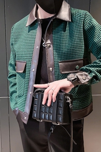 韩版潮牌千鸟格拼接撞色设计夹克工装外套A    JK60111-P118控15图片