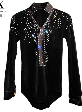 丹凯儿童男款拉丁舞丝绒中东钻表演服比赛服男童国标舞拉丁舞上衣