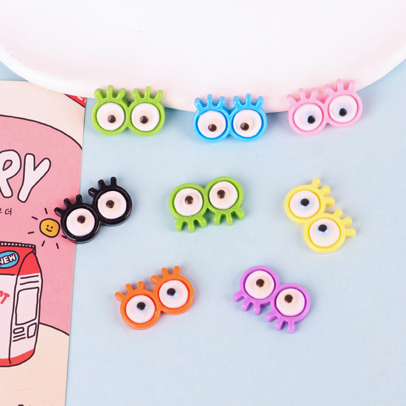 手工diy毛球眼睛针织女款带睫毛平底树脂可爱仿真配件材料幼儿园