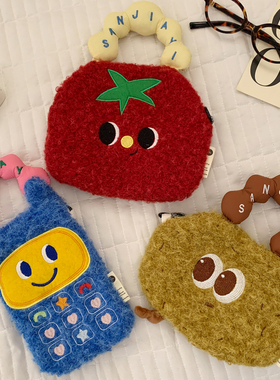 卡通可爱毛绒手提包包女小众百搭斜挎包创意小巧手机包零钱收纳包