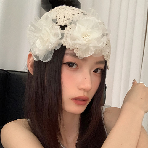 编织镂空花朵温柔百搭包头帽