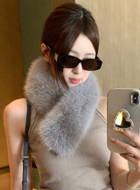 灰色毛绒绒围巾女款冬季加厚保暖