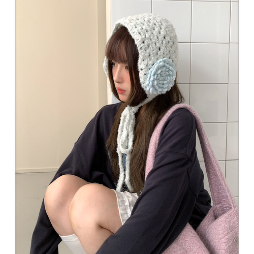秋冬季立体花朵针织耳罩女