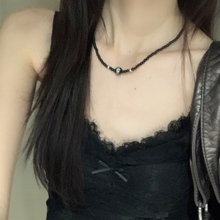 中式 龙纹小众设计配饰轻奢百搭锁骨链 国风黑色串珠项链女2025新款