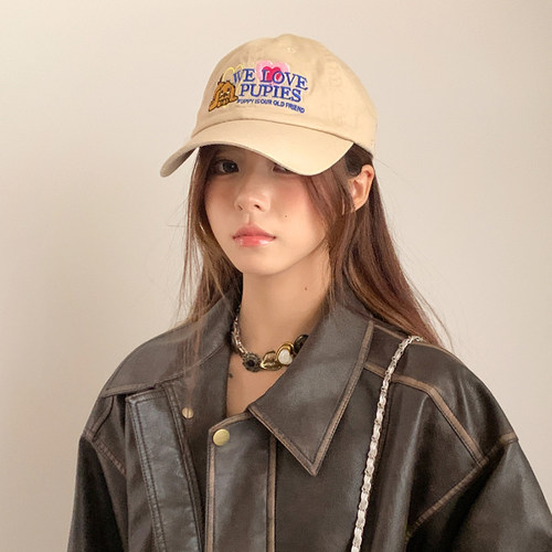 韩版复古狗狗刺绣鸭舌帽显脸小
