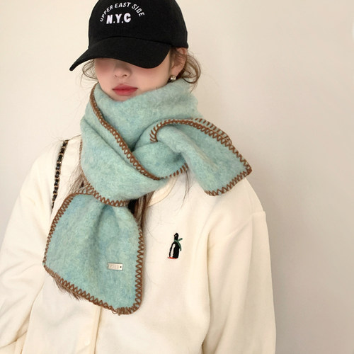 秋冬季韩系氛围感锁边围巾保暖