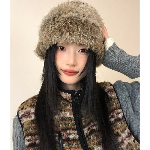 秋冬毛绒大头围针织毛线帽女