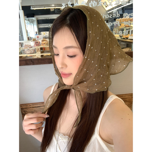 复古文艺风亚麻波点三角头巾女