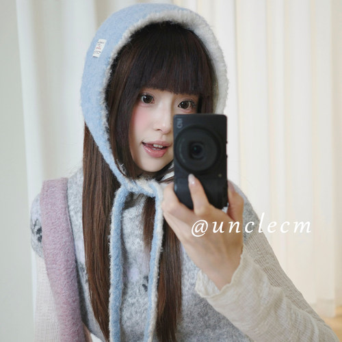 韩系氛围感纯色毛绒针织耳罩女