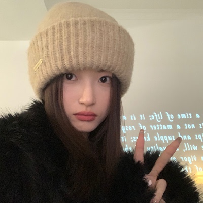 韩版纯色加厚毛线帽子女款冬季