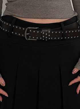 2025新款皮带女牛仔裤百搭女士裤带时尚个性铆钉腰带高级感黑色潮