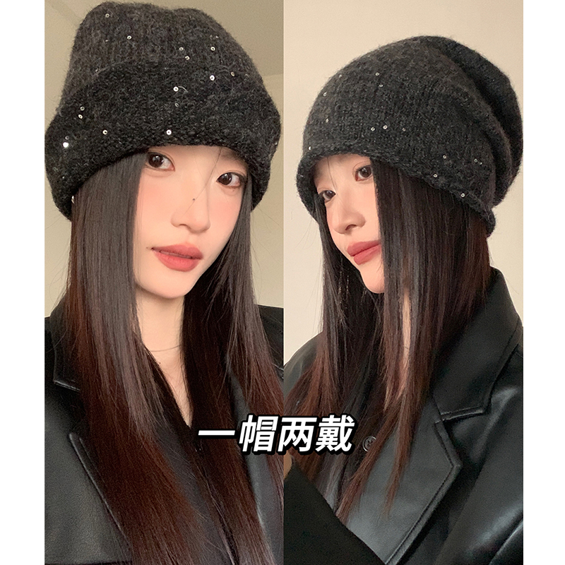秋冬高级感闪片毛线帽百搭女
