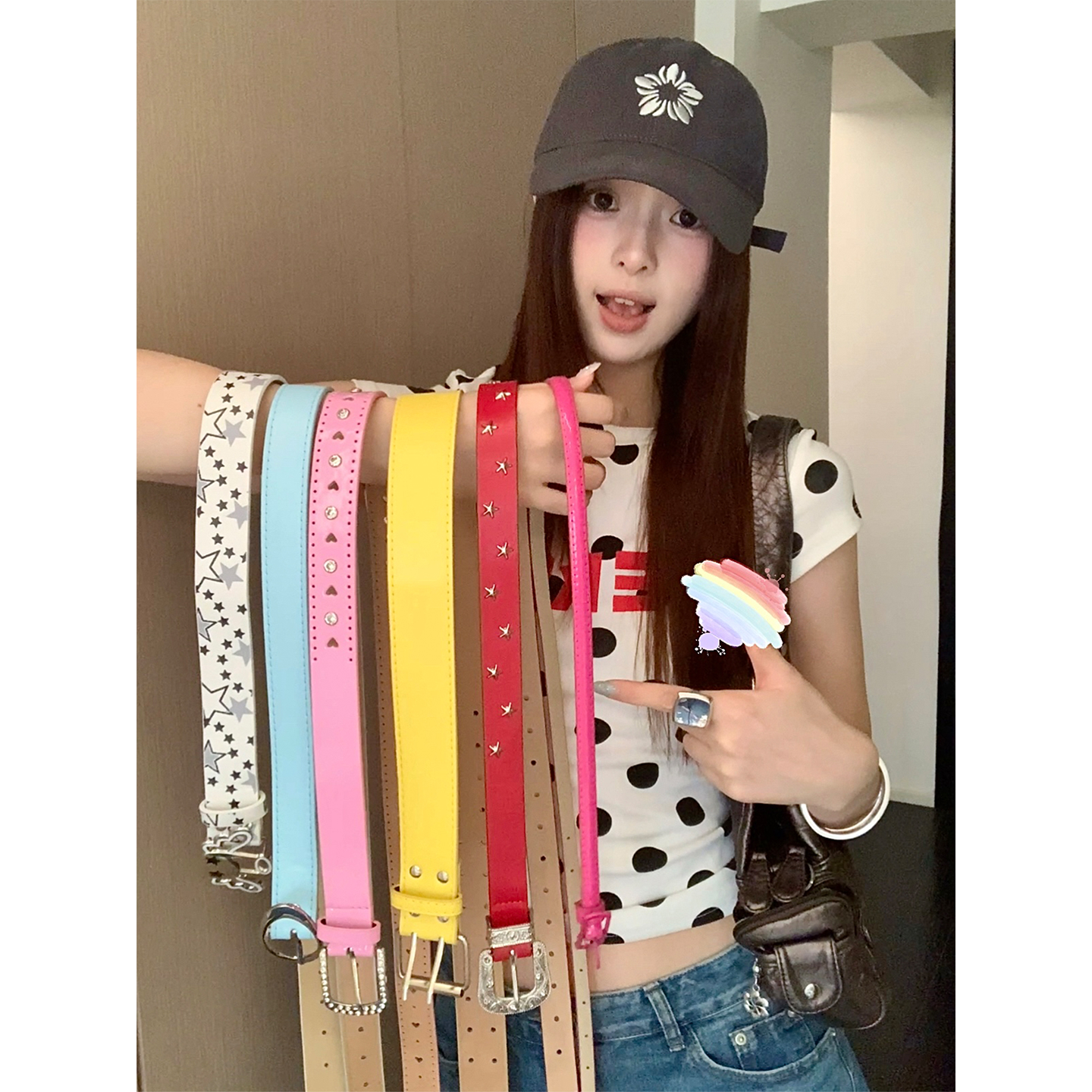 y2k千禧风彩色腰带女多巴胺设计感细皮带装饰配裙子牛仔裤带配饰