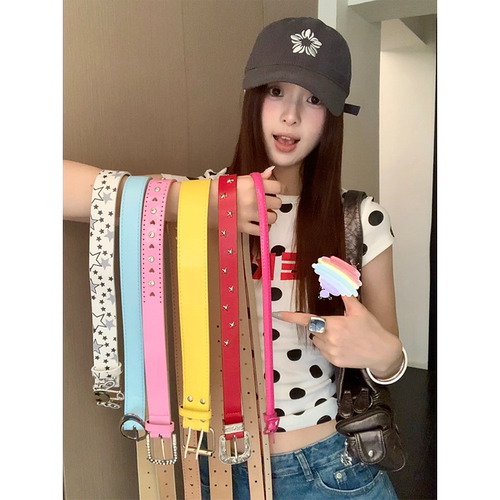 y2k千禧风彩色腰带女多巴胺