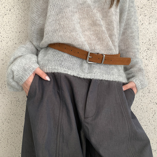 复古麂皮绒面棕色腰带女高级感配裙子牛仔裤 带配饰小众百搭皮带潮