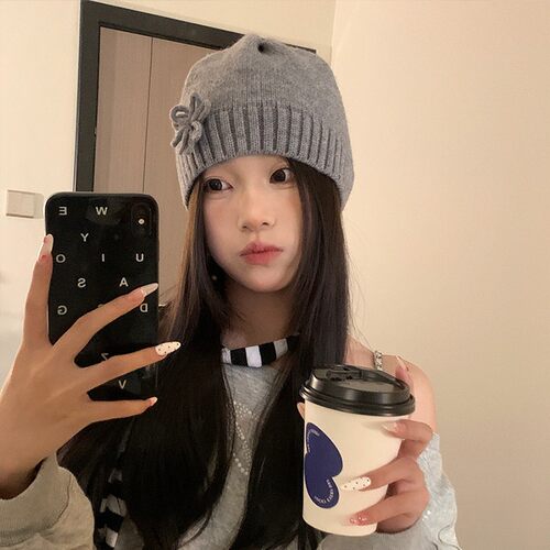 韩版氛围感秋冬花朵针织帽百搭