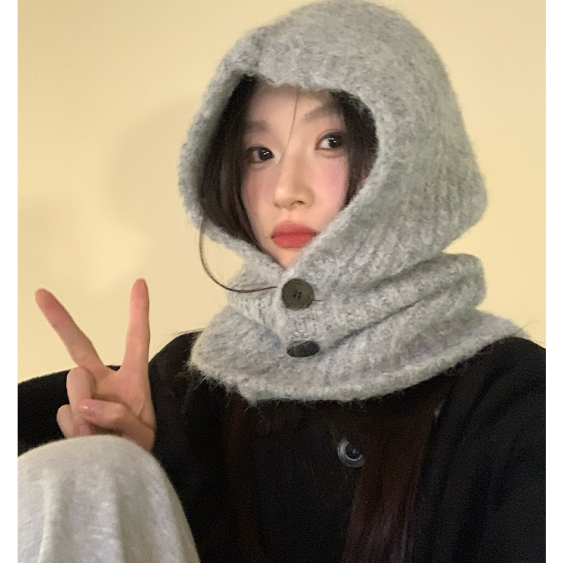 韩版秋冬季帽子围脖一体毛线帽女