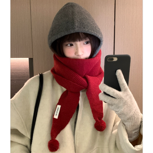 新年圣诞氛围感红色针织围巾女冬