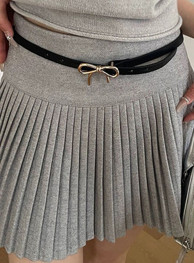 百搭蝴蝶结腰带女韩版简约设计可调节按扣时尚细款皮带可爱配裙子