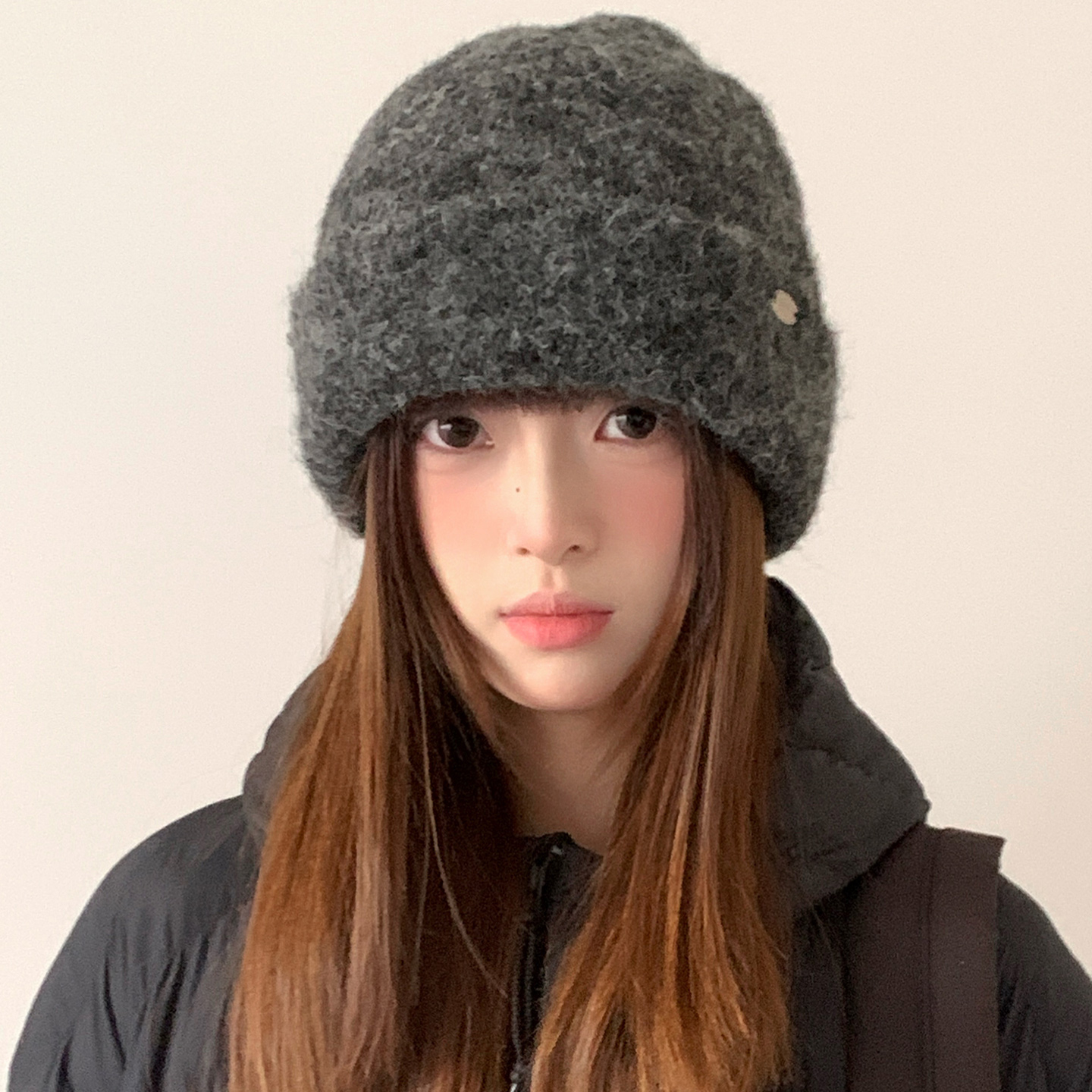 含羊毛韩系氛围感灰色毛线帽女冬