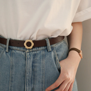 饰腰带裤 咖色装 带 百搭配牛仔裤 小众花朵细皮带女设计感ins风夏季