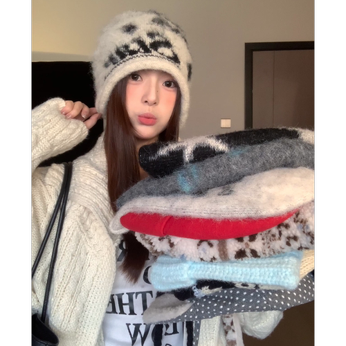 韩系大头围字母针织冷帽女冬季