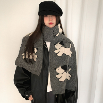 秋冬季可爱卡通小狗针织围巾保暖