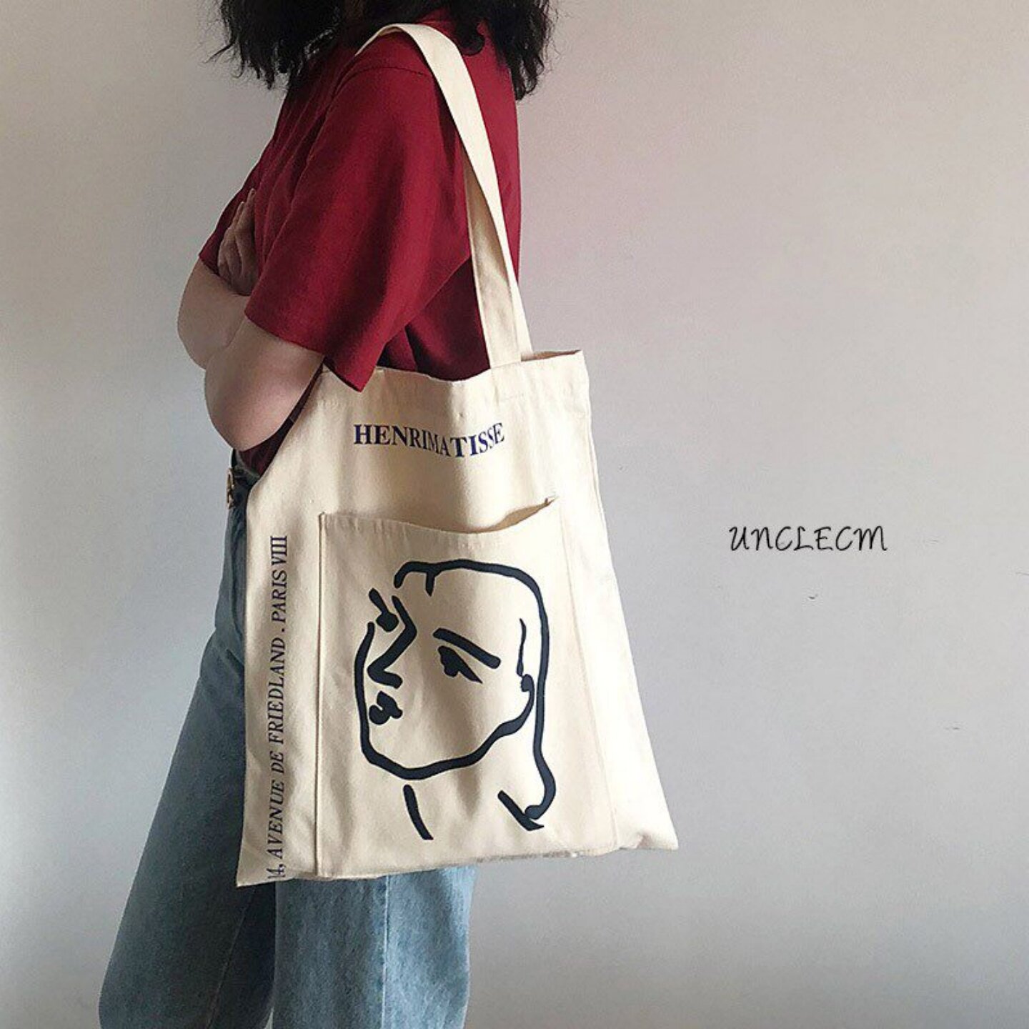 小众文艺风拉链帆布单肩包图片
